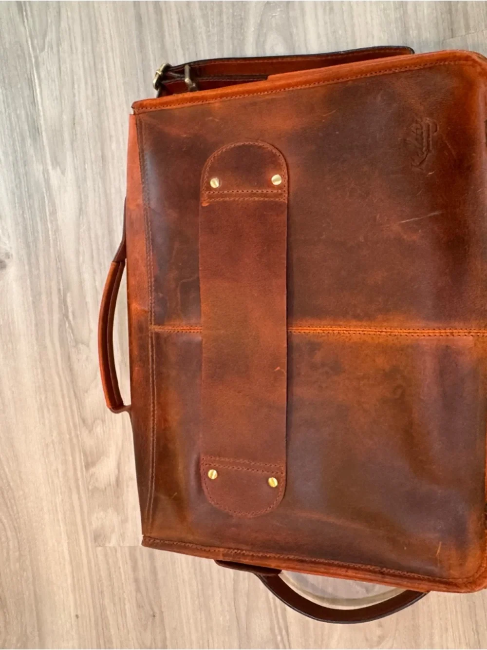 Kalating London Plane Leather Briefcase Burnt Orange Satchel Bag with pockets